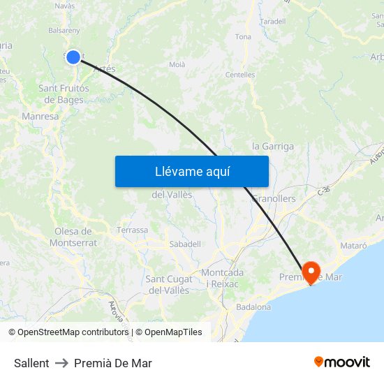 Sallent to Premià De Mar map