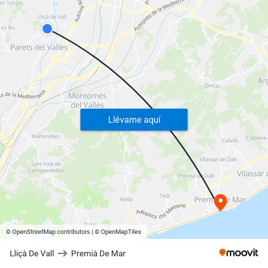 Lliçà De Vall to Premià De Mar map