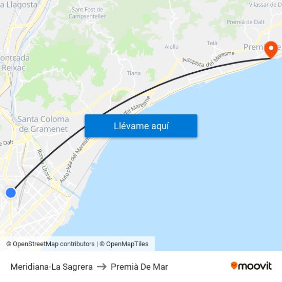 Meridiana-La Sagrera to Premià De Mar map