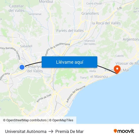 Universitat Autònoma to Premià De Mar map