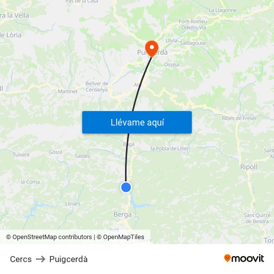 Cercs to Puigcerdà map