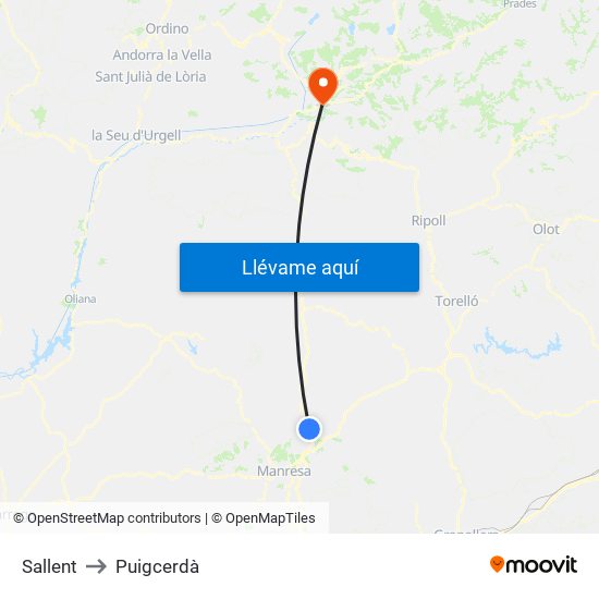 Sallent to Puigcerdà map