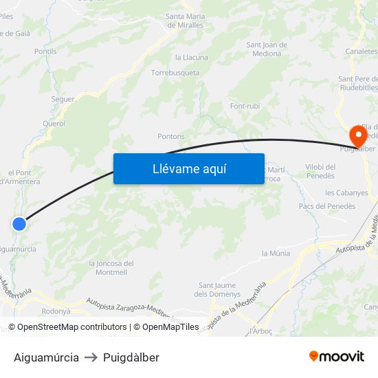 Aiguamúrcia to Puigdàlber map
