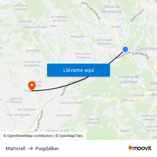 Martorell to Puigdàlber map