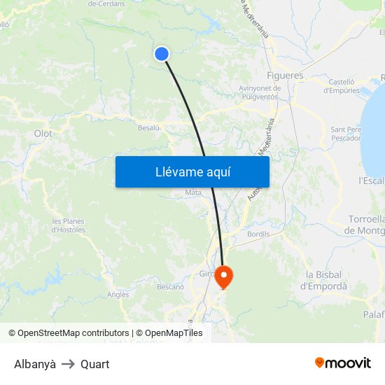 Albanyà to Quart map