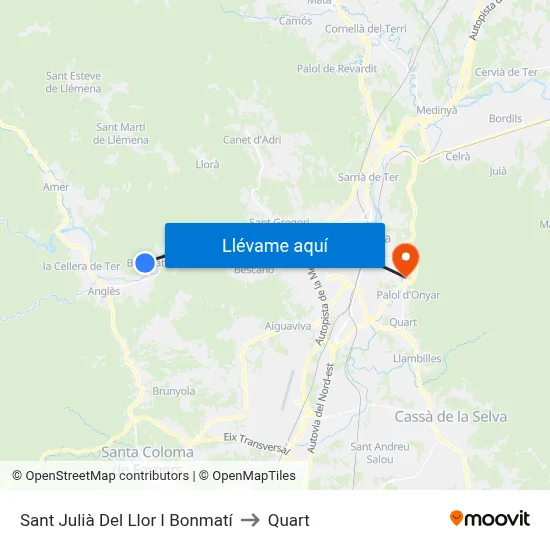 Sant Julià Del Llor I Bonmatí to Quart map