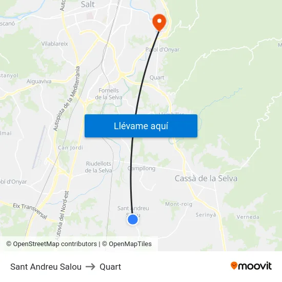 Sant Andreu Salou to Quart map