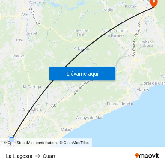 La Llagosta to Quart map