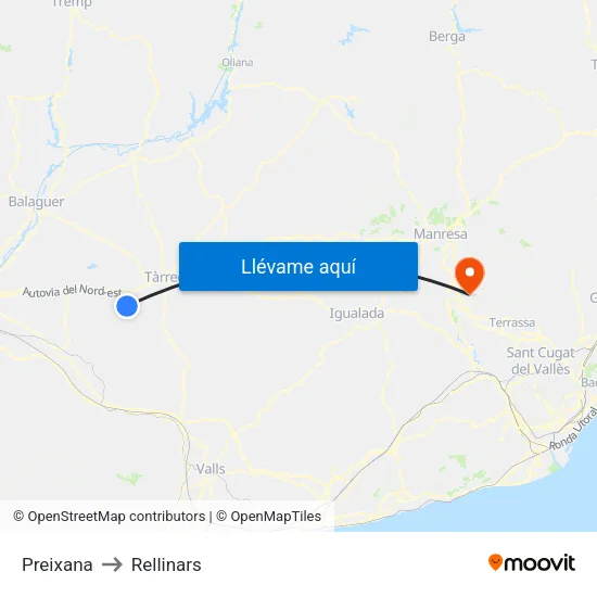 Preixana to Rellinars map