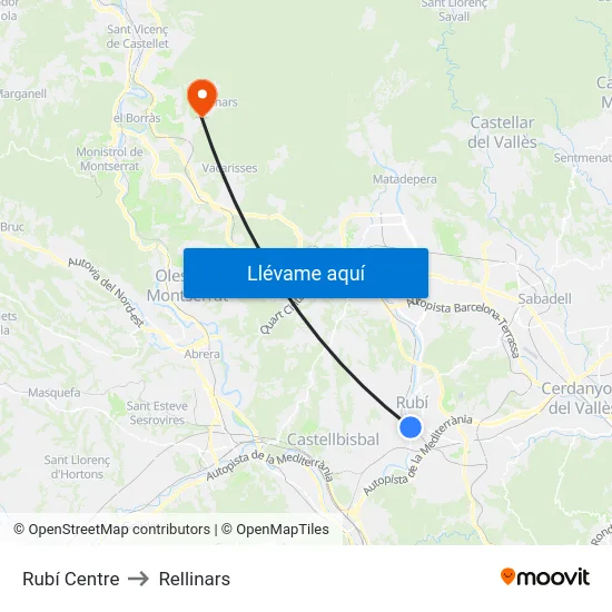 Rubí Centre to Rellinars map