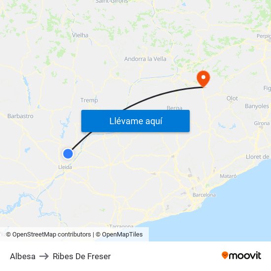 Albesa to Ribes De Freser map