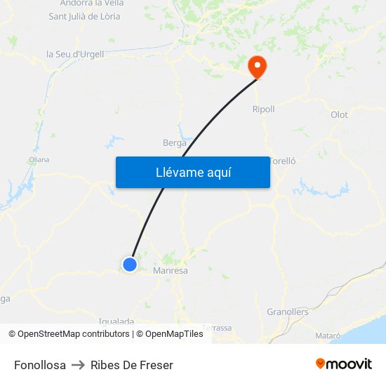 Fonollosa to Ribes De Freser map