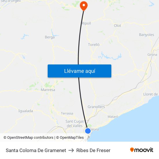 Santa Coloma De Gramenet to Ribes De Freser map