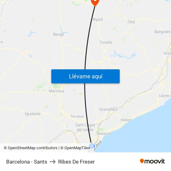 Barcelona - Sants to Ribes De Freser map