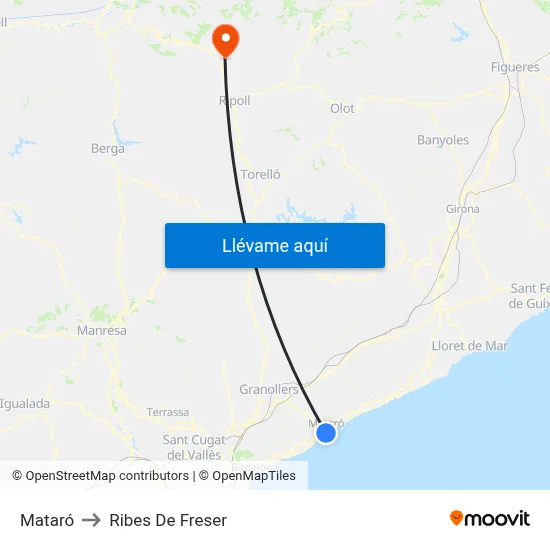 Mataró to Ribes De Freser map