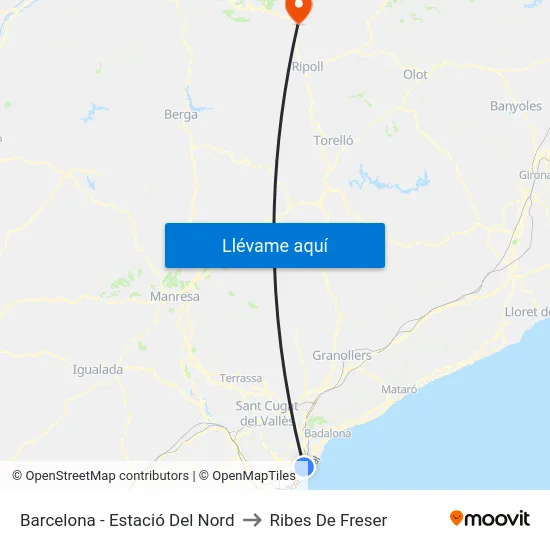 Barcelona (Estació Del Nord) to Ribes De Freser map