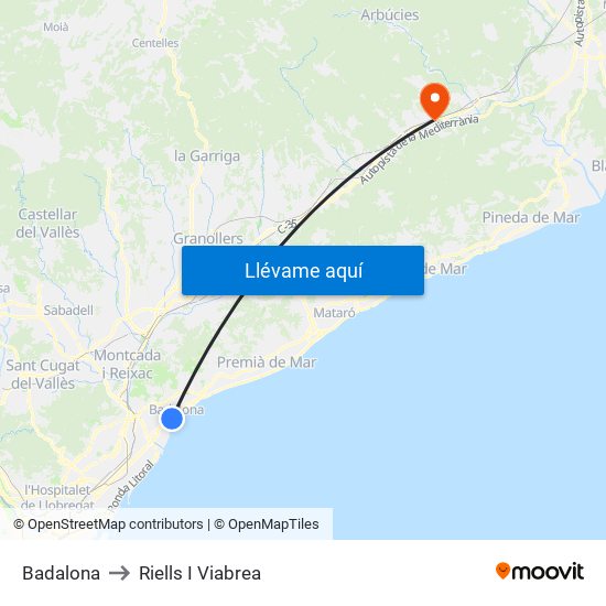 Badalona to Riells I Viabrea map