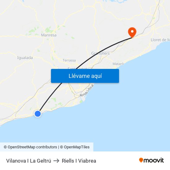Vilanova I La Geltrú to Riells I Viabrea map