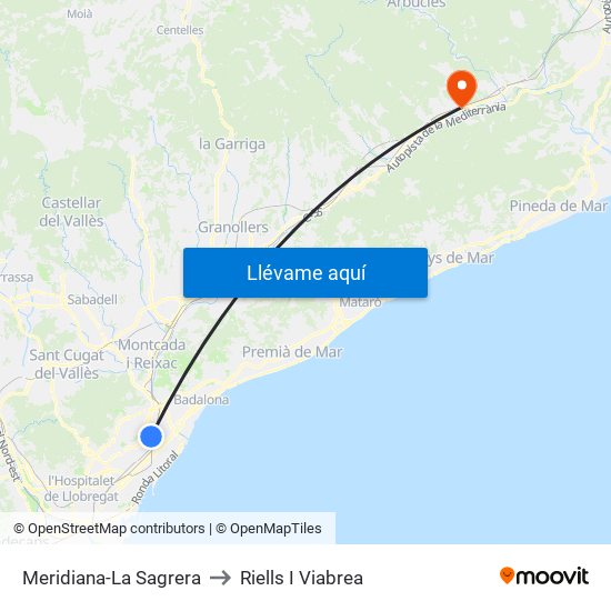 Meridiana-La Sagrera to Riells I Viabrea map
