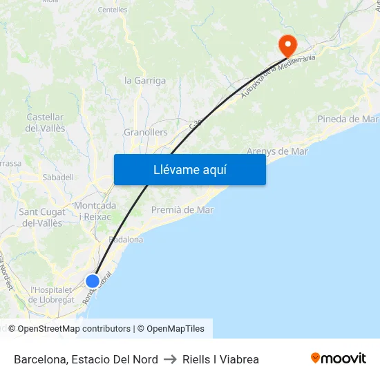 Barcelona, Estacio Del Nord to Riells I Viabrea map