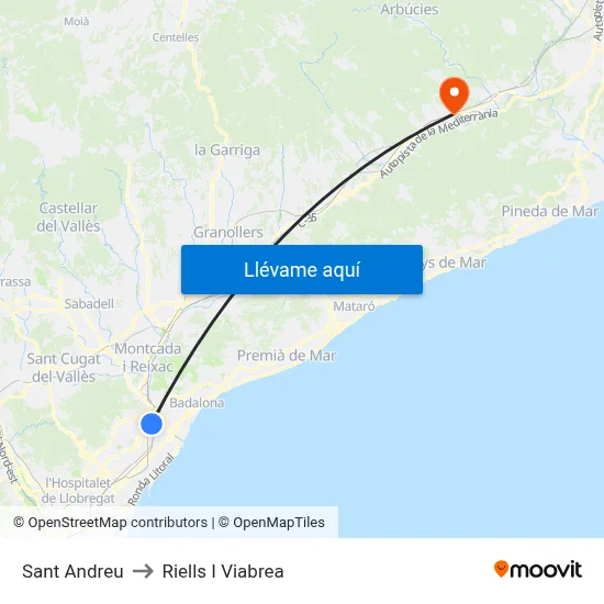 Sant Andreu to Riells I Viabrea map