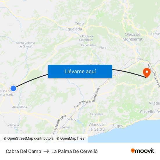 Cabra Del Camp to La Palma De Cervelló map