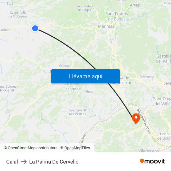 Calaf to La Palma De Cervelló map