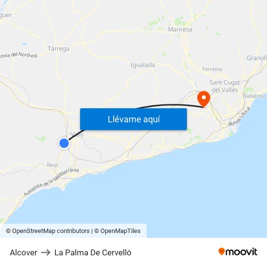 Alcover to La Palma De Cervelló map