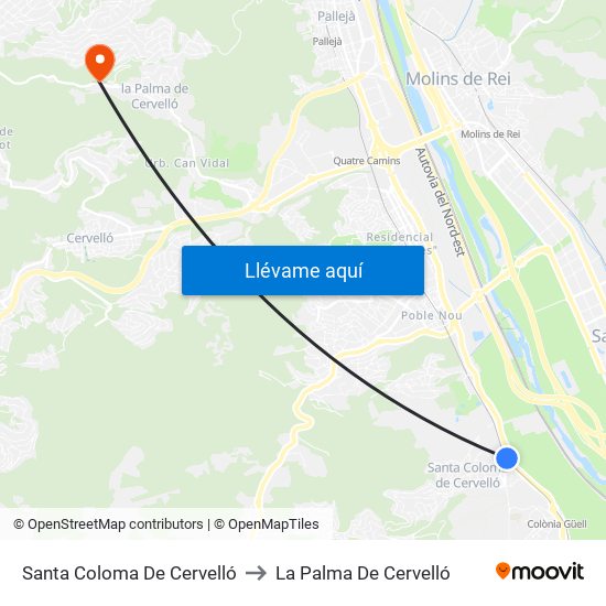 Santa Coloma De Cervelló to La Palma De Cervelló map