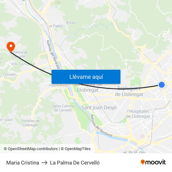 Maria Cristina to La Palma De Cervelló map