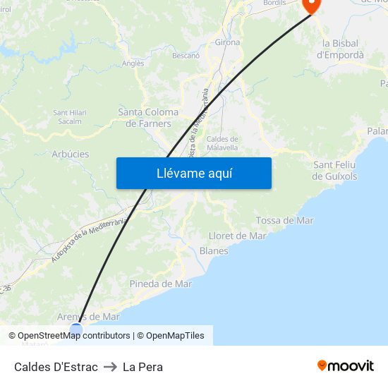Caldes D'Estrac to La Pera map