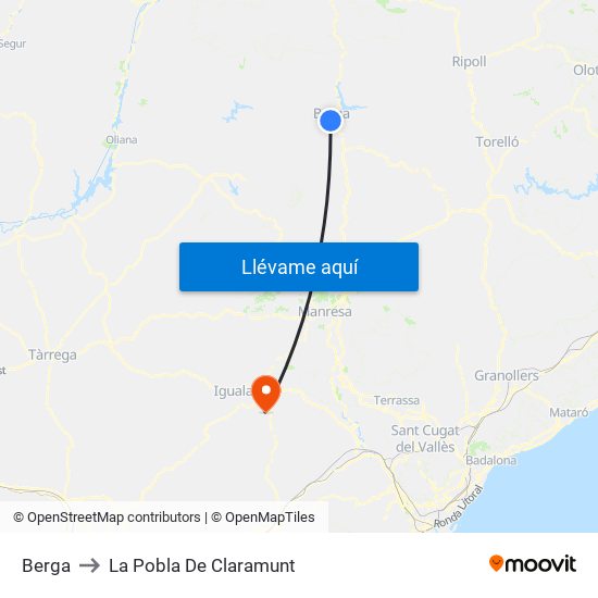 Berga to La Pobla De Claramunt map
