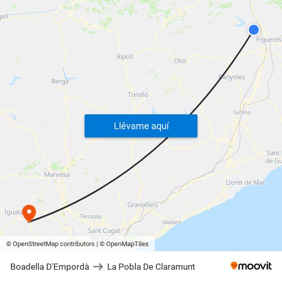 Boadella D'Empordà to La Pobla De Claramunt map
