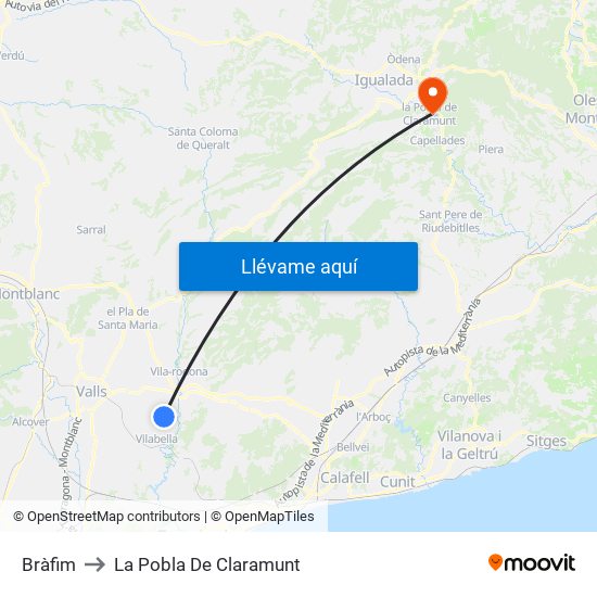 Bràfim to La Pobla De Claramunt map