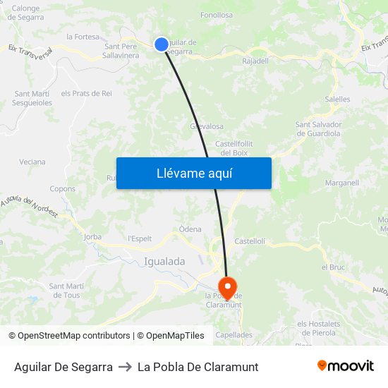 Aguilar De Segarra to La Pobla De Claramunt map