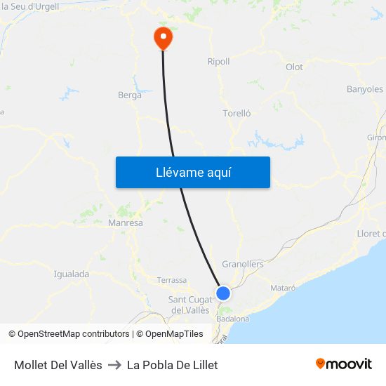 Mollet Del Vallès to La Pobla De Lillet map