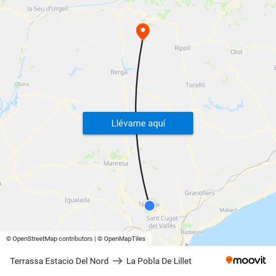 Terrassa Estacio Del Nord to La Pobla De Lillet map