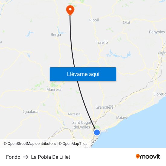 Fondo to La Pobla De Lillet map