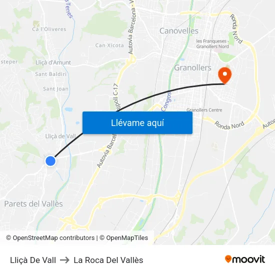 Lliçà De Vall to La Roca Del Vallès map