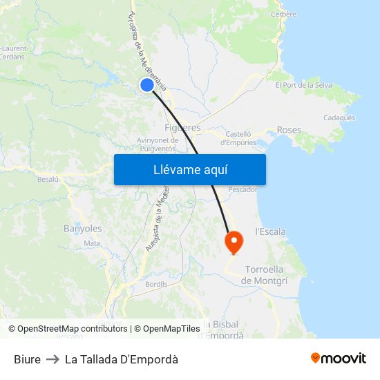 Biure to La Tallada D'Empordà map