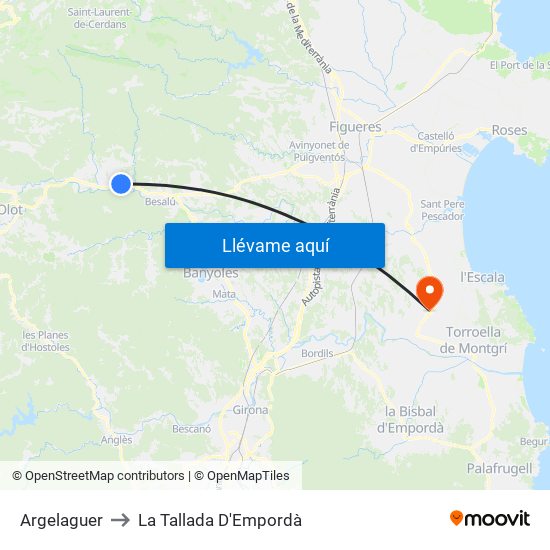 Argelaguer to La Tallada D'Empordà map