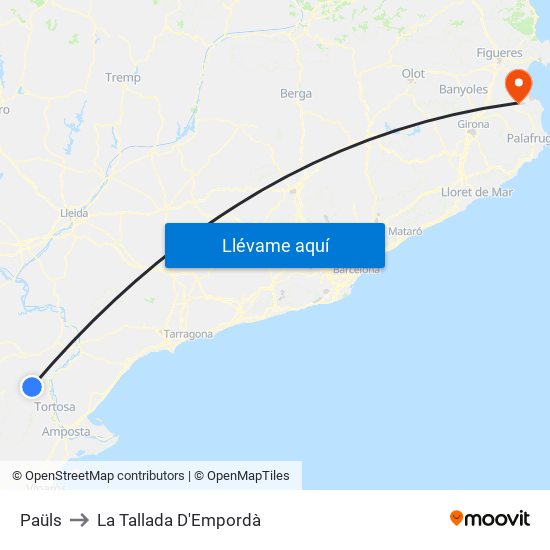 Paüls to La Tallada D'Empordà map