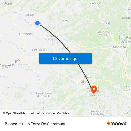 Biosca to La Torre De Claramunt map