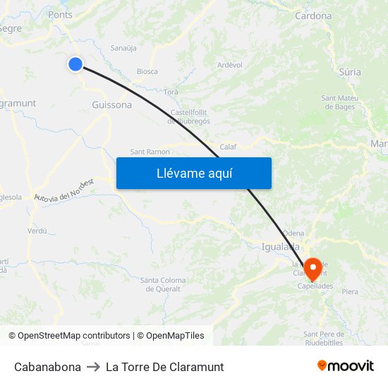 Cabanabona to La Torre De Claramunt map