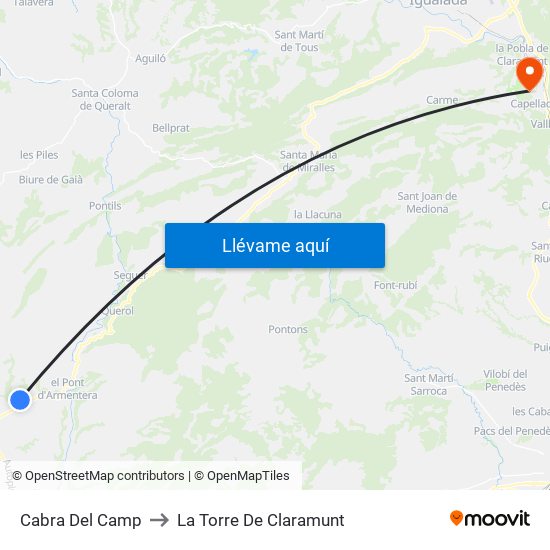 Cabra Del Camp to La Torre De Claramunt map