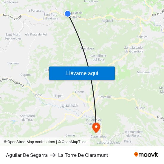 Aguilar De Segarra to La Torre De Claramunt map