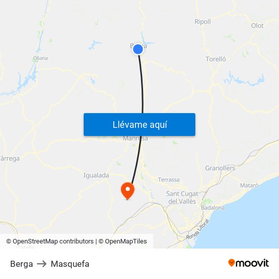 Berga to Masquefa map