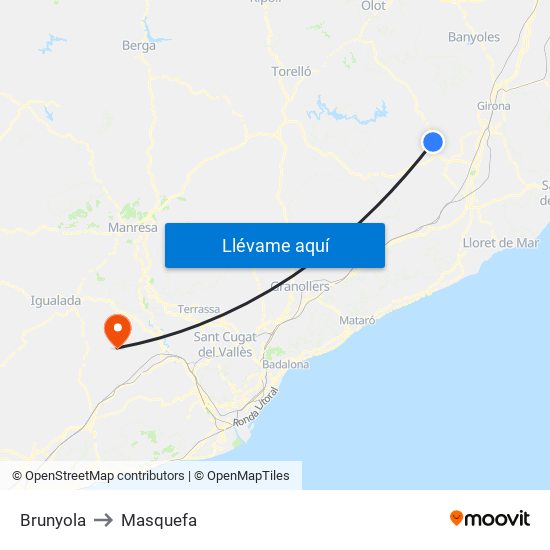 Brunyola to Masquefa map