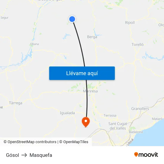 Gósol to Masquefa map