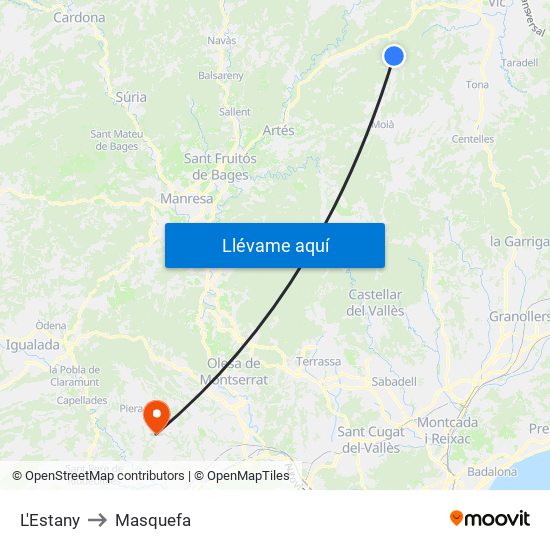 L'Estany to Masquefa map